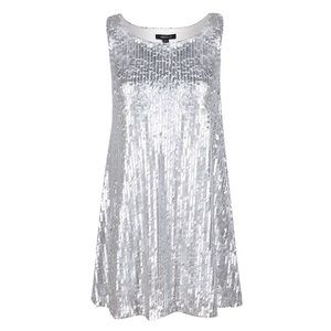 Silver Sequin Sleeveless A-Line Tank Dress